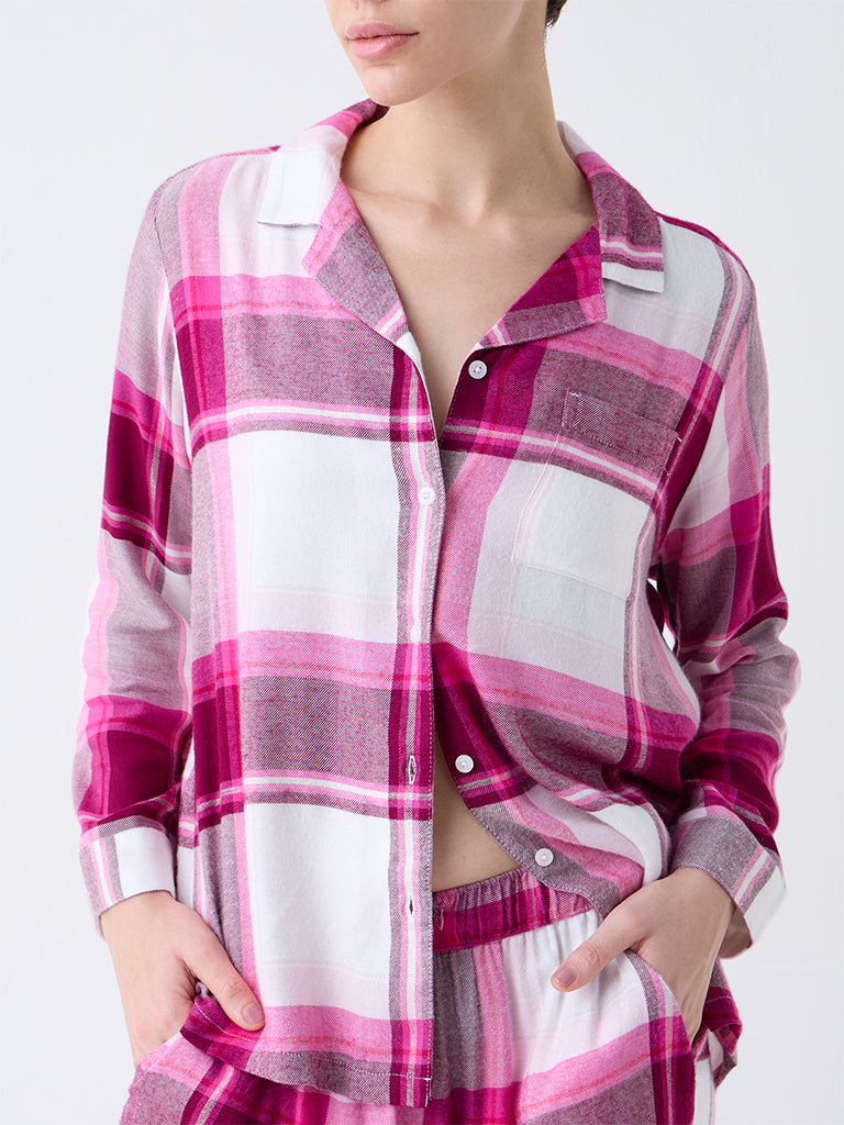Wunderlove Pink Checkered Shirt with Pyjama Set