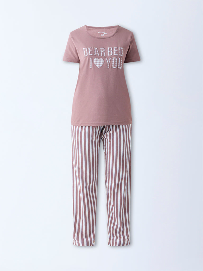Wunderlove Light Brown Cotton Pyjama Set in a Bag