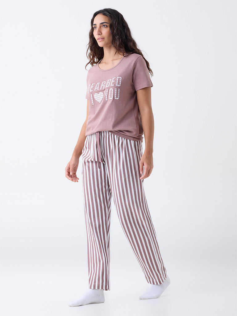 Wunderlove Light Brown Cotton Pyjama Set in a Bag