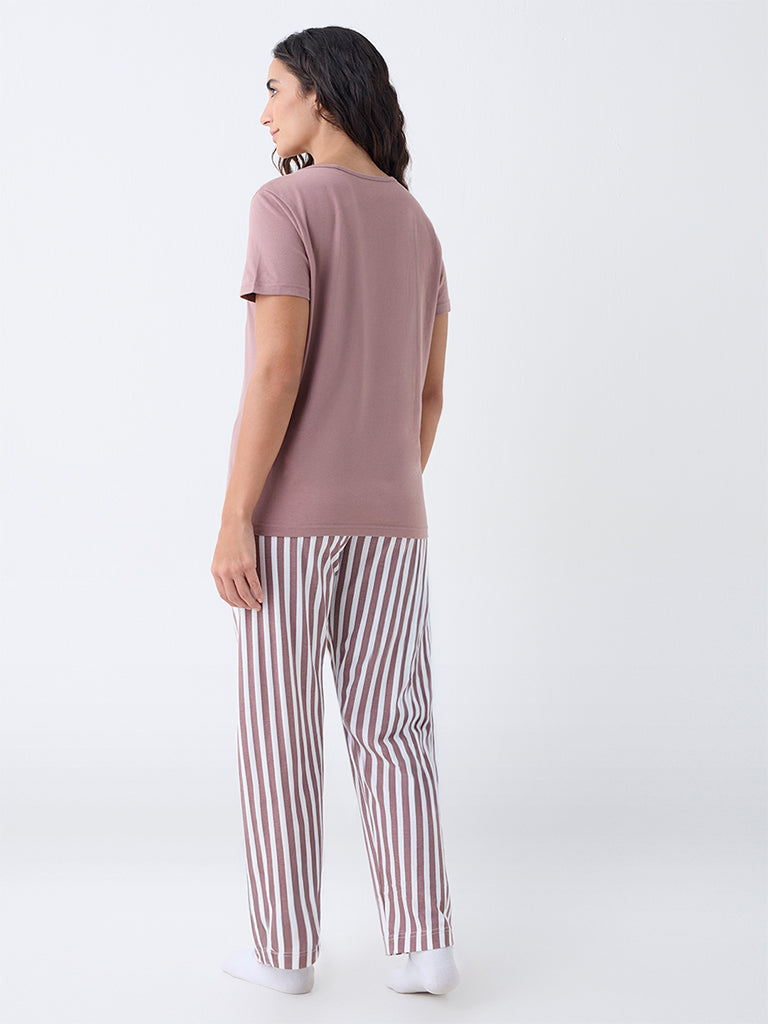 Wunderlove Light Brown Cotton Pyjama Set in a Bag