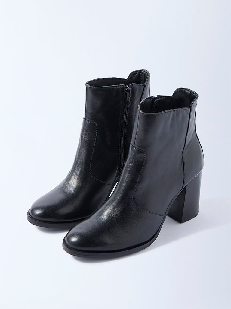 LUNA BLU Black Block-Heel Ankle Leather Boots