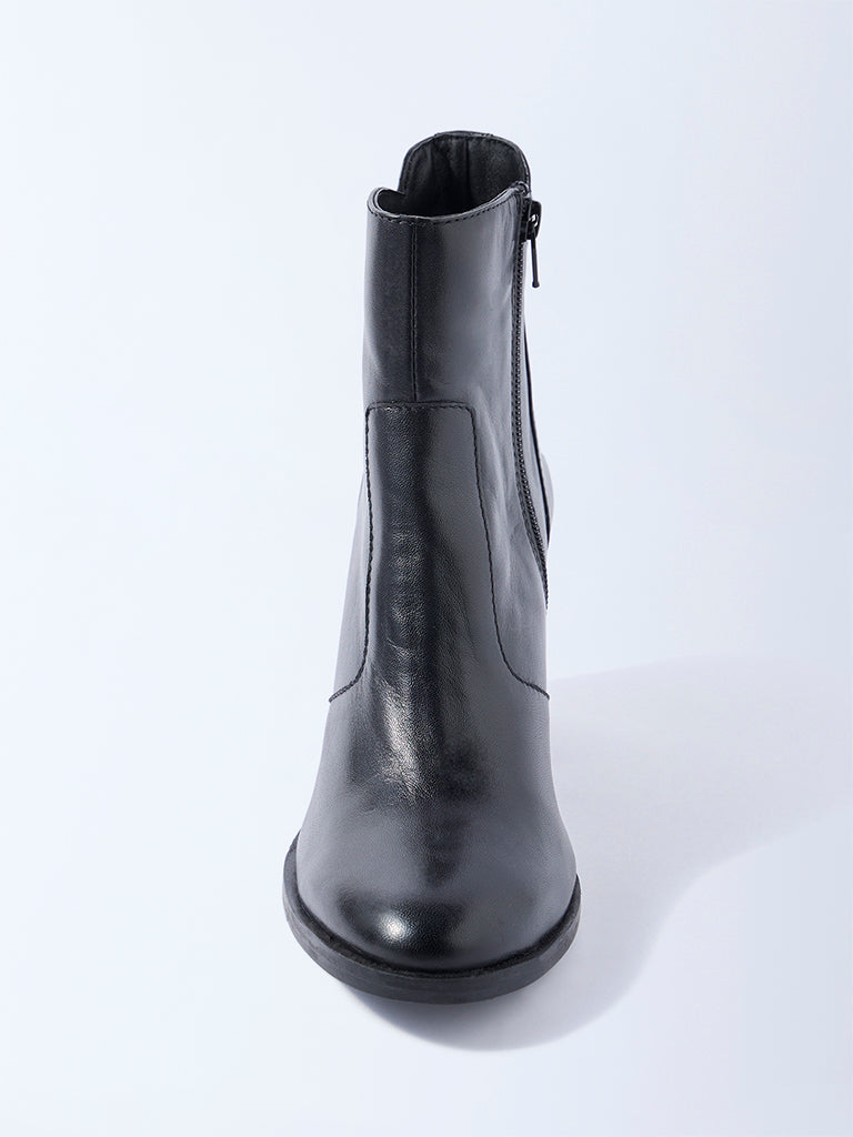 LUNA BLU Black Block-Heel Ankle Leather Boots