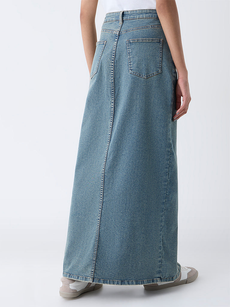 Nuon Blue Slit Detailed High-Rise Denim Skirt