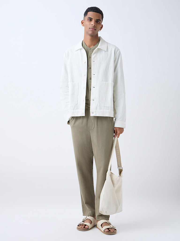 ETA White Textured Relaxed-Fit Cotton Jacket