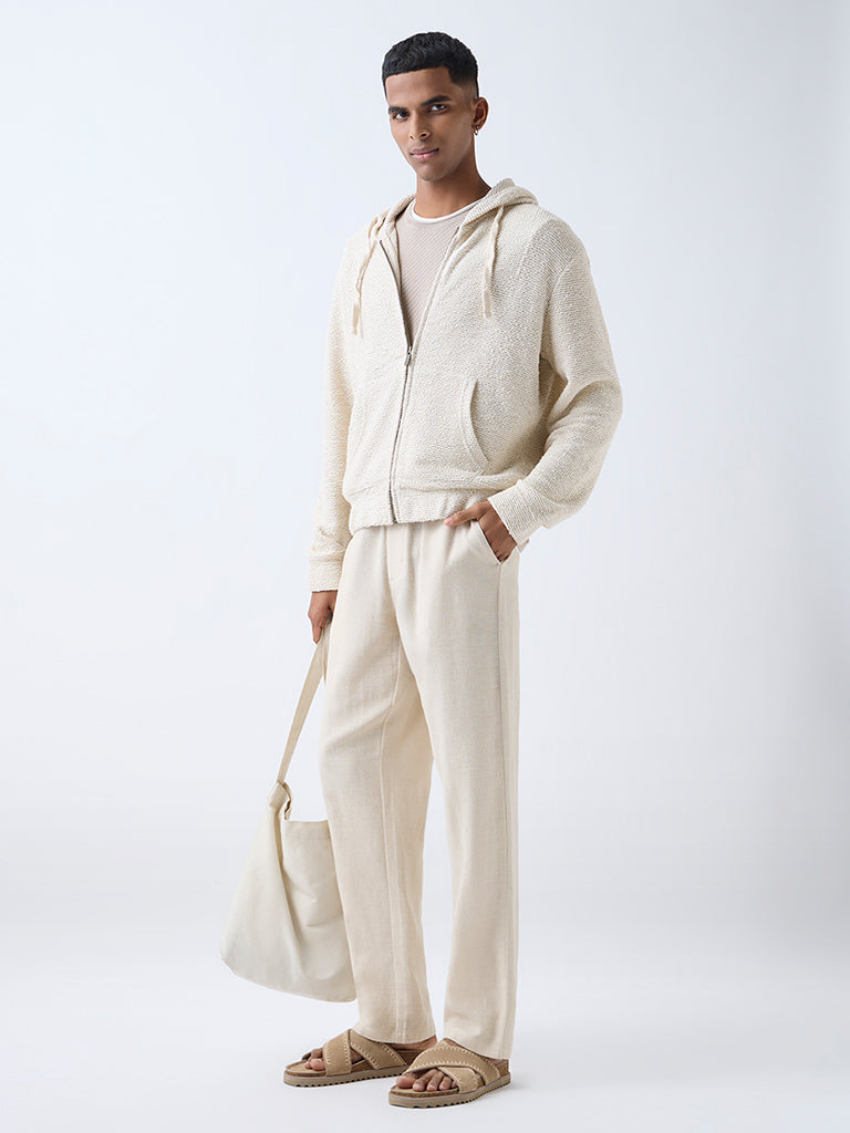 ETA Light Beige Textured Relaxed-Fit Hoodie