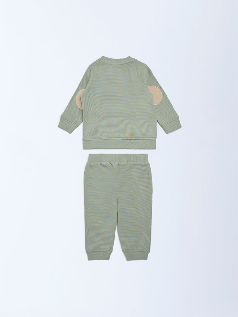 HOP Baby Olive Cotton Sweatshirt with Joggers Set