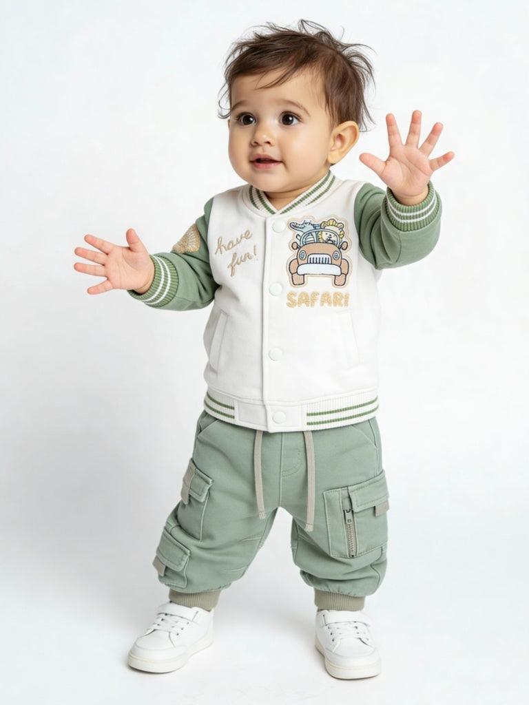 HOP Baby Boys Off-White Colour-Blocked Cotton Jacket