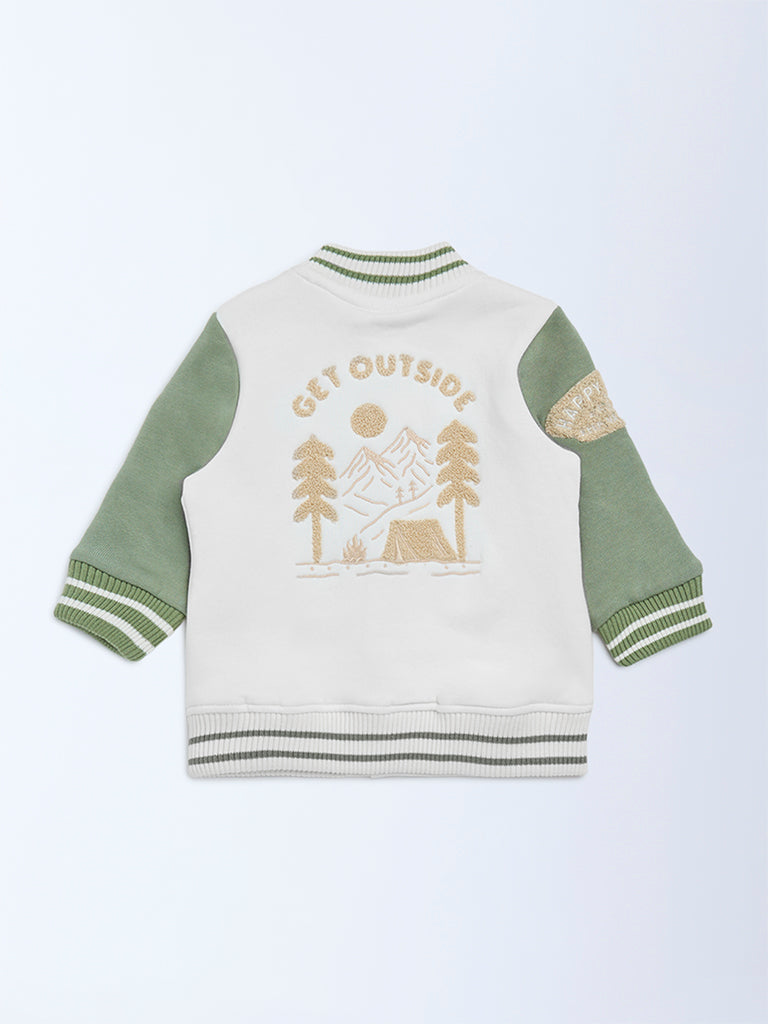 HOP Baby Boys Off-White Colour-Blocked Cotton Jacket