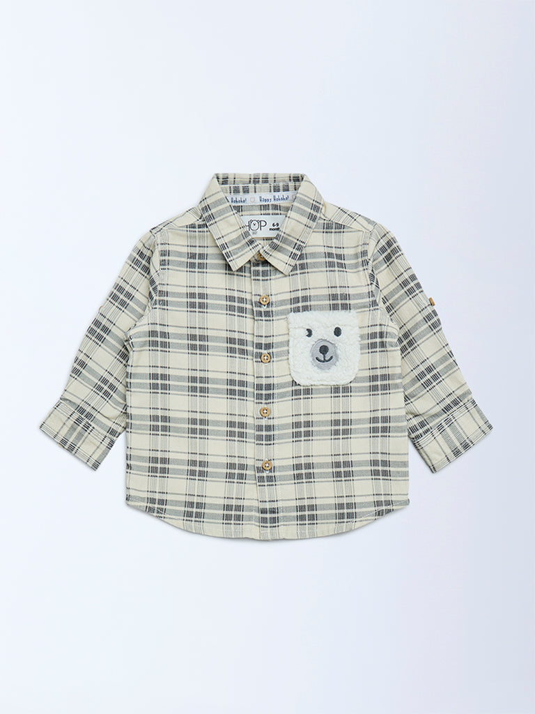 HOP Baby Boys Cream Check Printed Cotton Shirt
