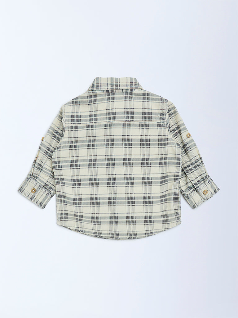 HOP Baby Boys Cream Check Printed Cotton Shirt