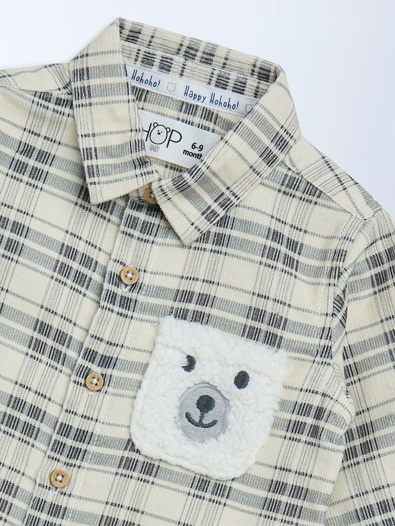 HOP Baby Boys Cream Check Printed Cotton Shirt