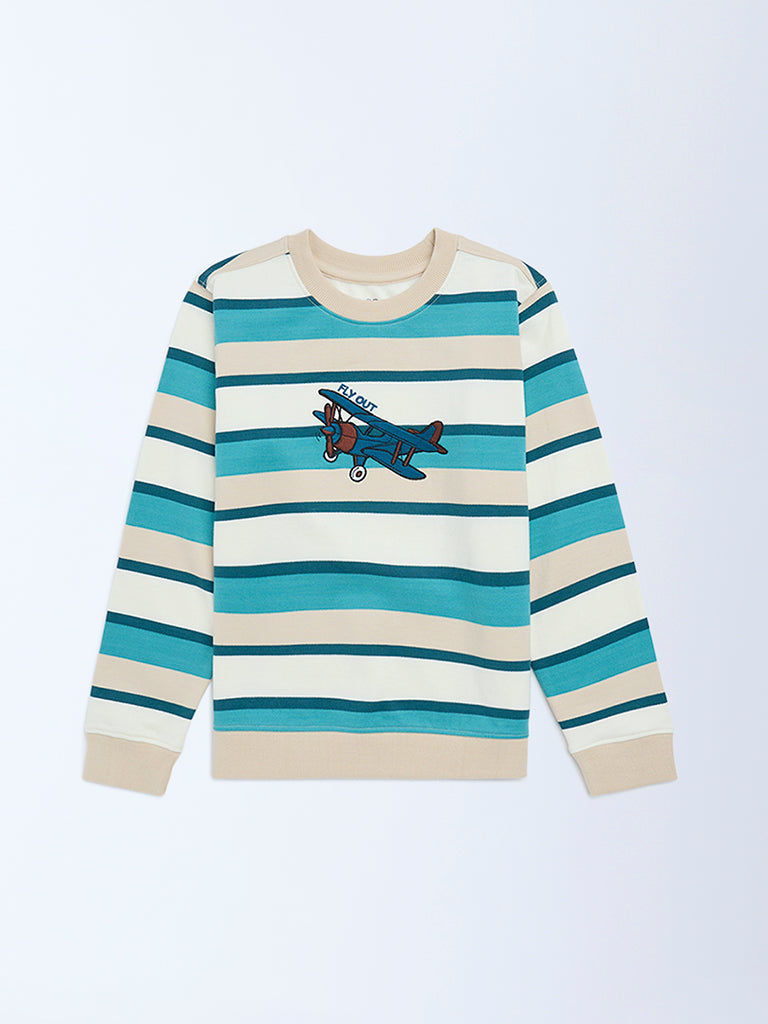 HOP Kids Boys Multicolour Striped Cotton Sweatshirt