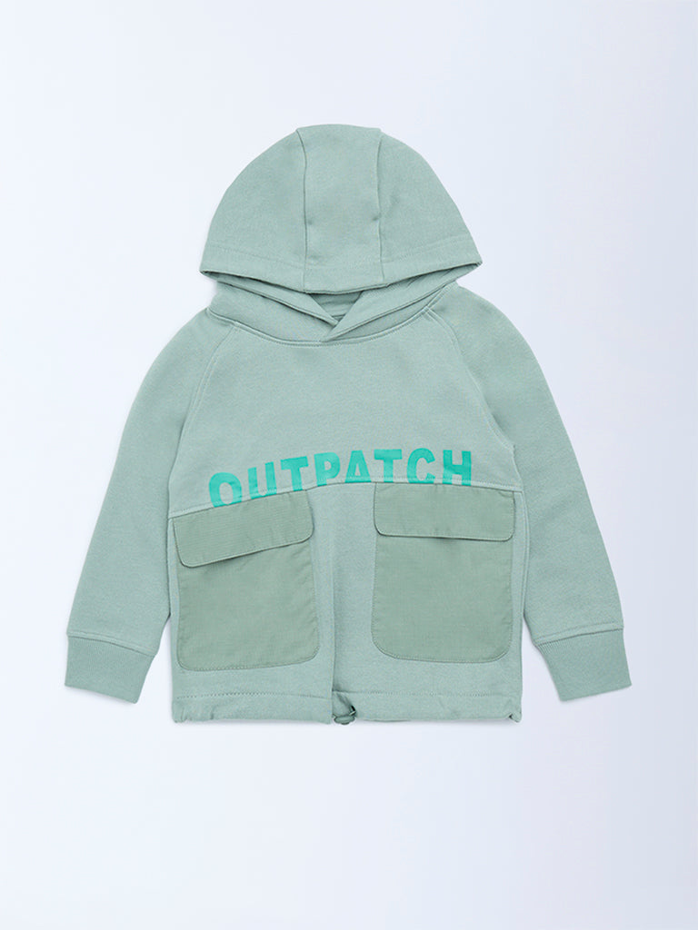 HOP Kids Boys Sage Typographic Cotton-Blend Hoodie