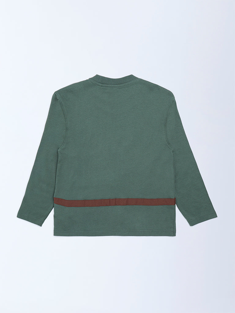 HOP Kids Green Printed Cotton T-Shirt