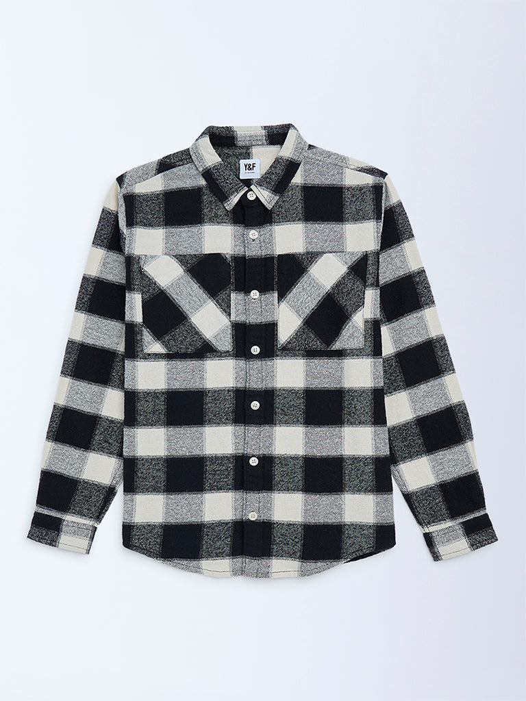 Boys Black Flannel Checkered Cotton Shirt