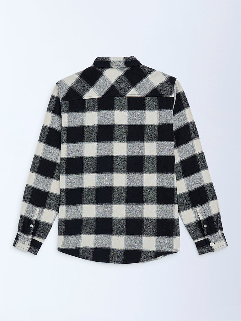Boys Black Flannel Checkered Cotton Shirt
