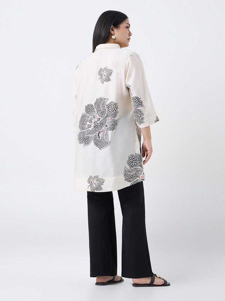 Diza Cream Floral Printed High-Low Tunic
