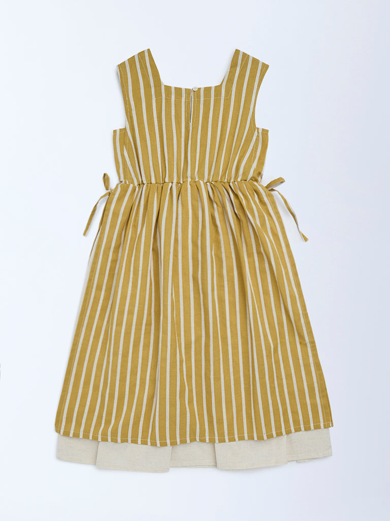 Buy Utsa Kids Girls Mustard Striped A-Line Cotton-Blend Dress - (8-14 yrs)  from Westside