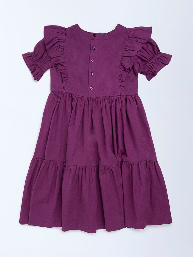 Buy Utsa Kids Girls Purple Floral Embroidered Tiered Cotton-Blend
