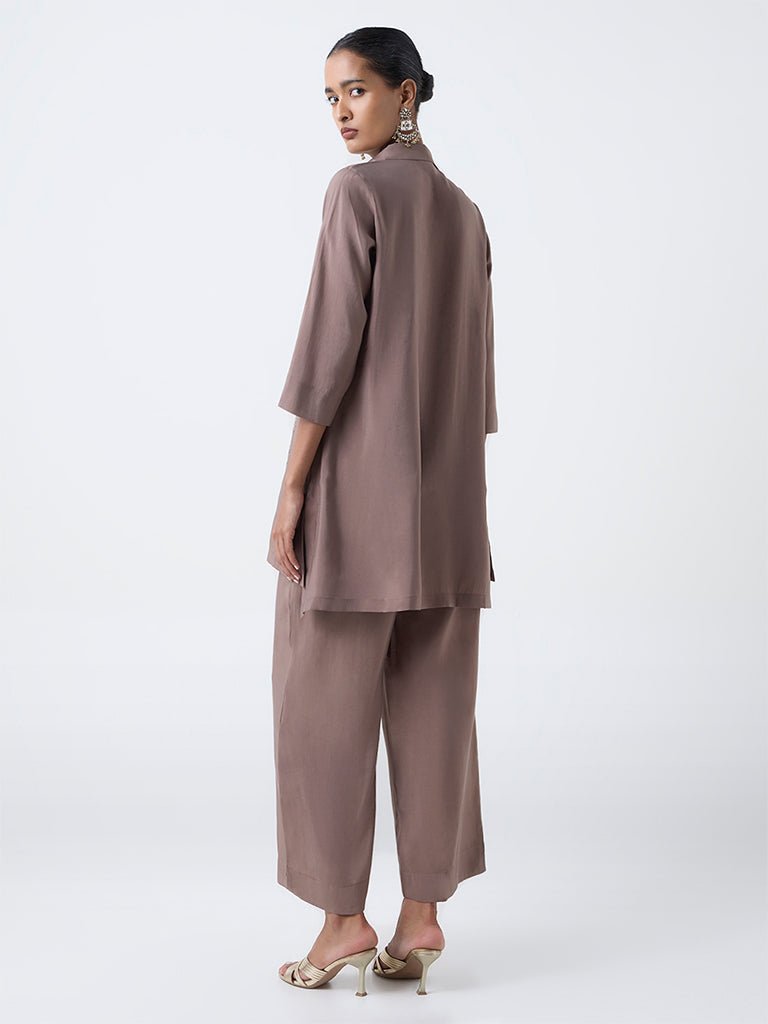 Vark Brown Floral Embroidered Co-ord Set