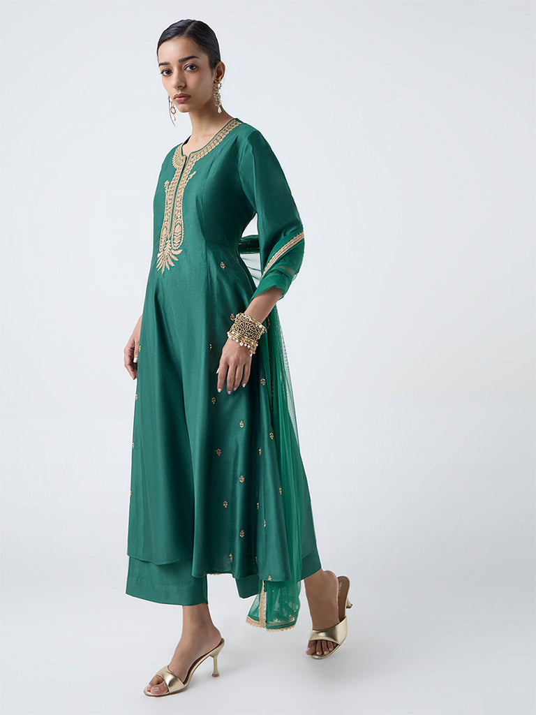 Vark Green Embroidered Anarkali Ethnic Set
