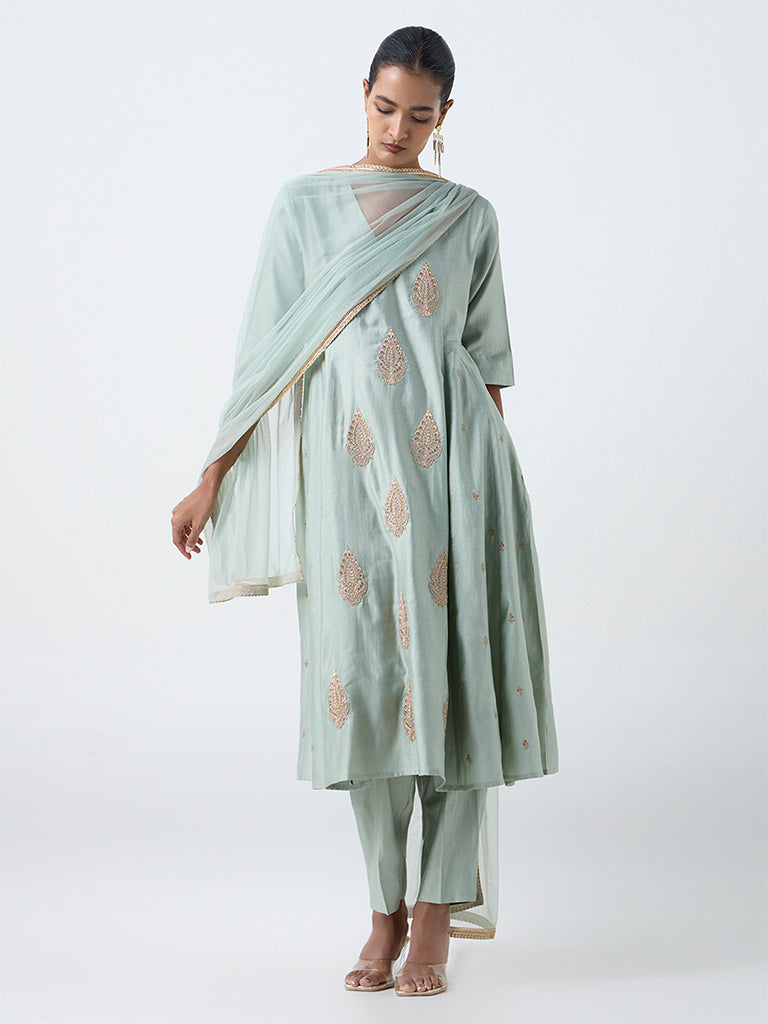 Vark Mint Embroidered Anarkali Ethnic Set