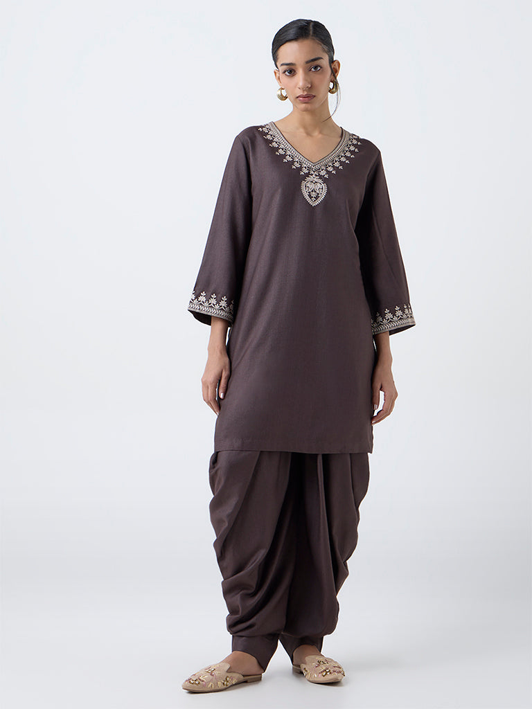 Zuba Charcoal Embroidered A-Line Kurta