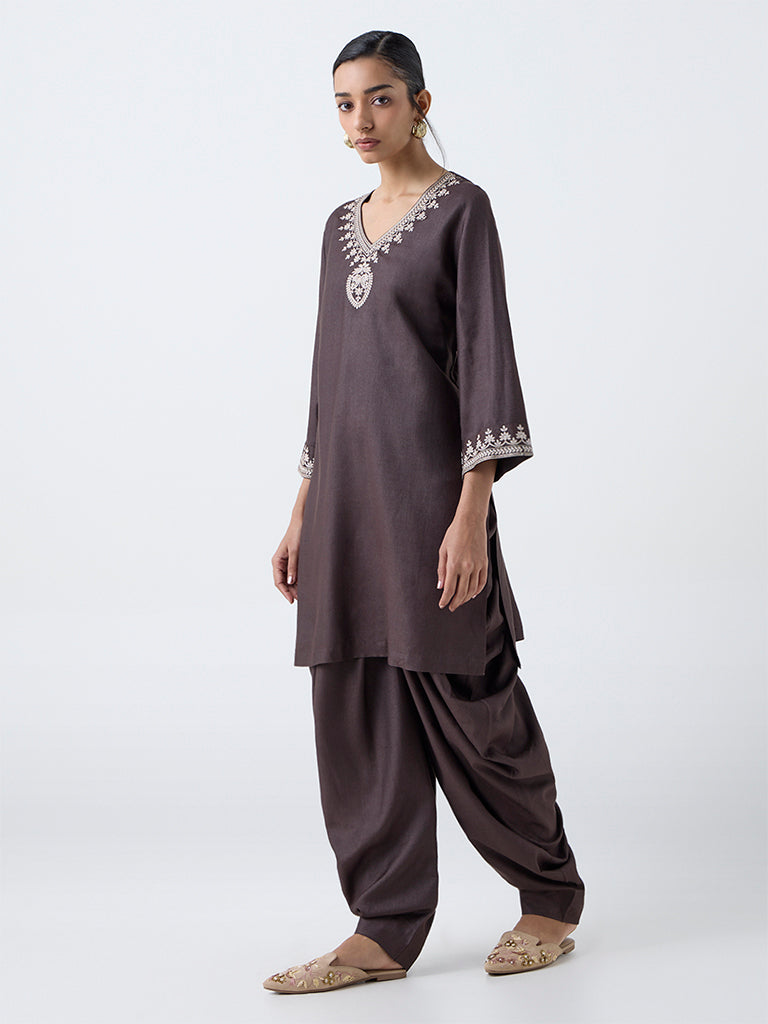 Zuba Charcoal Embroidered A-Line Kurta