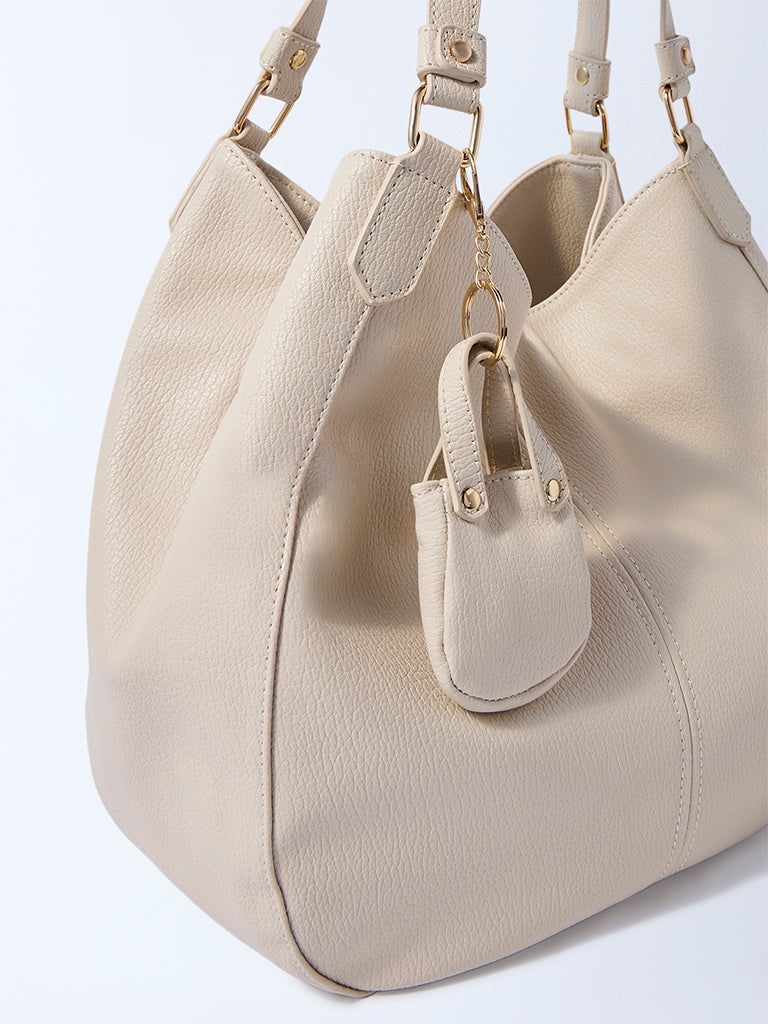Westside Cream Shoulder Bag with Bag Charm