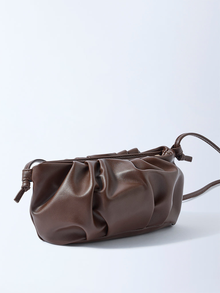 Westside Brown Pleated Clutch Bag with Sling