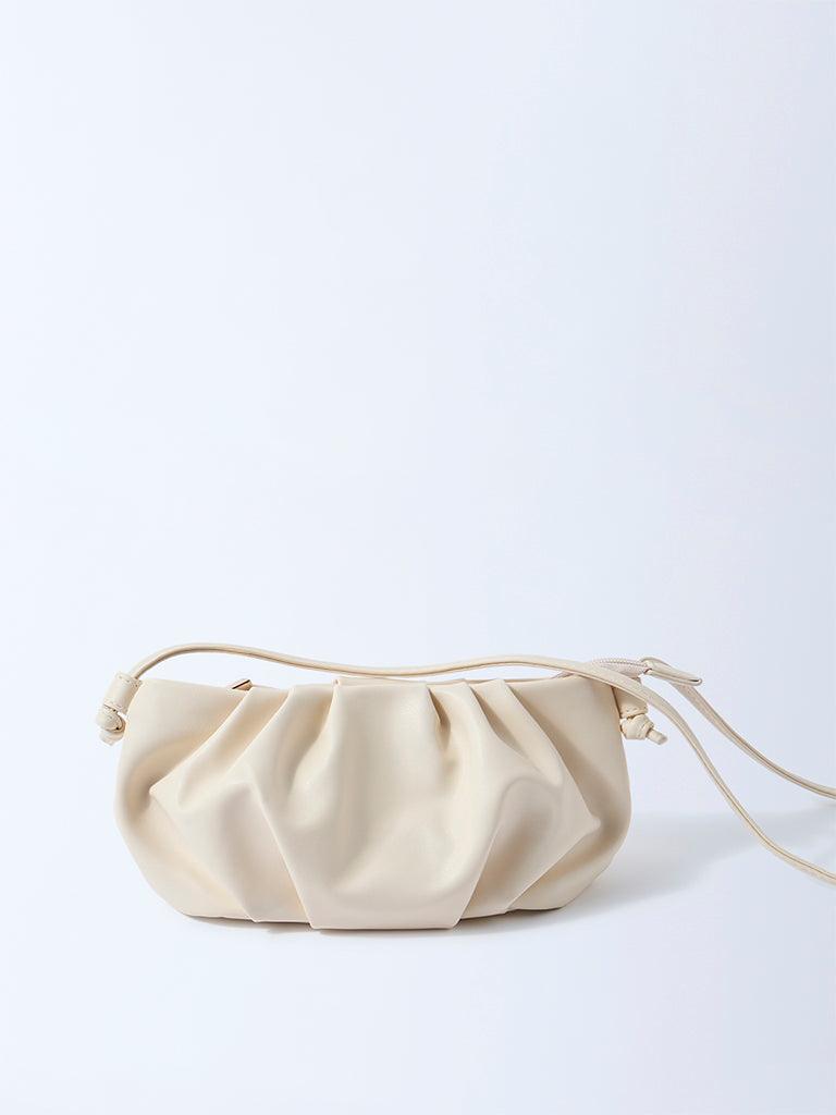 Westside Off-White Pleated Clutch Bag with Sling
