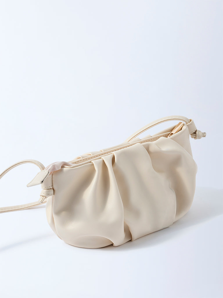 Westside Off-White Pleated Clutch Bag with Sling