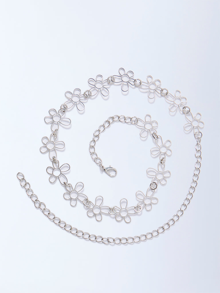Westside Accessories Silver Floral Metal Chain Belt
