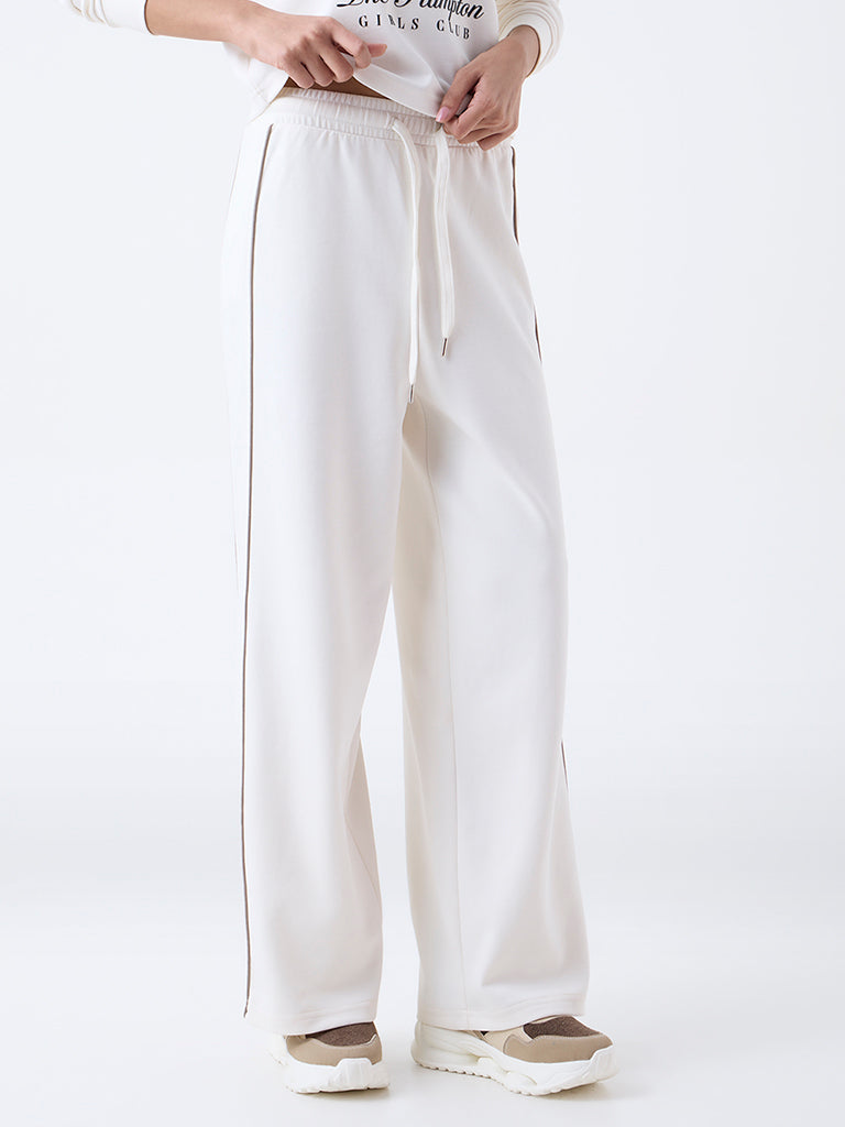 Studiofit Off-White High-Rise Cotton-Blend Pants