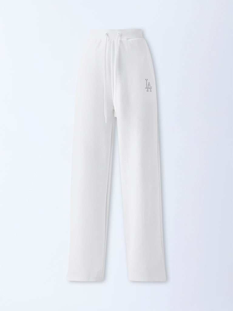 Studiofit White Embellished High-Rise Cotton-Blend Pants