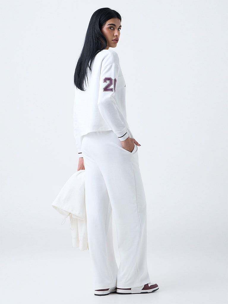 Studiofit White Embellished High-Rise Cotton-Blend Pants