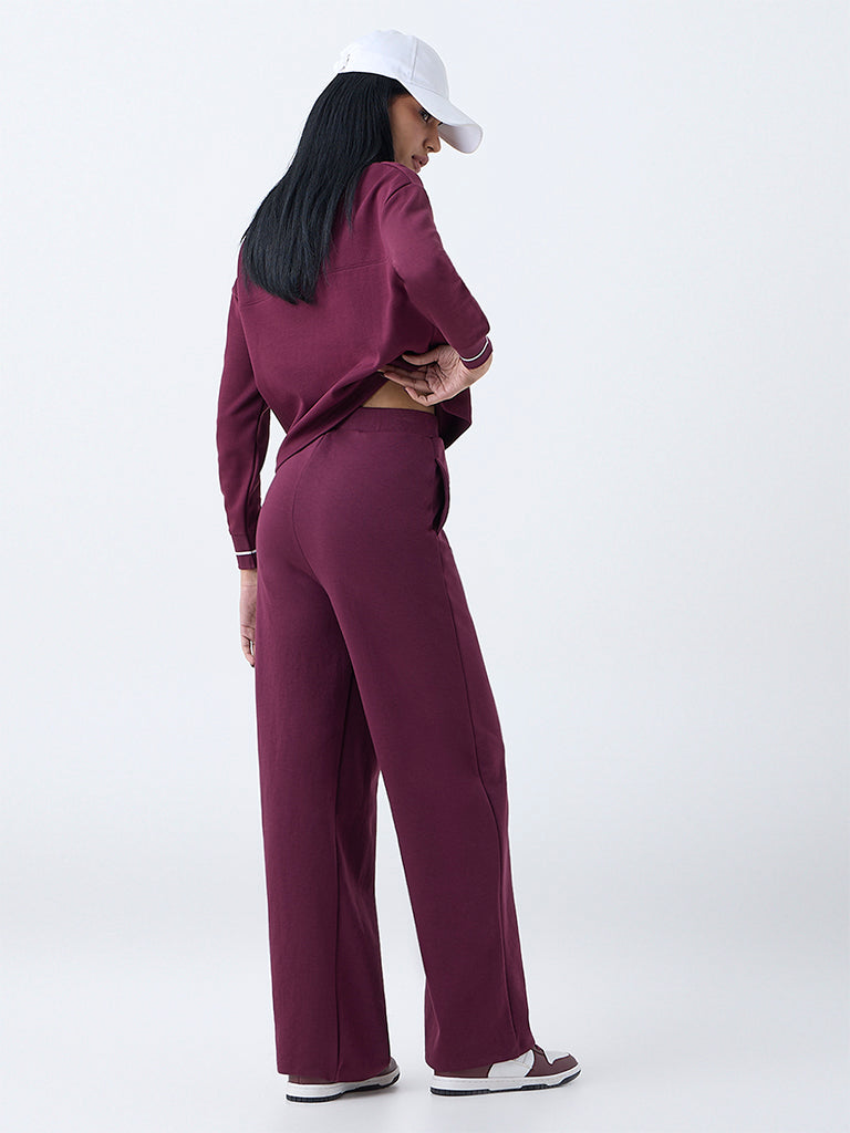 Studiofit Wine Embellished High-Rise Cotton-Blend Pants