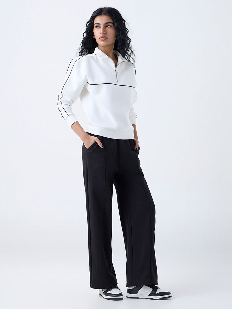 Studiofit White Cotton-Blend Quarter-Zip Sweatshirt