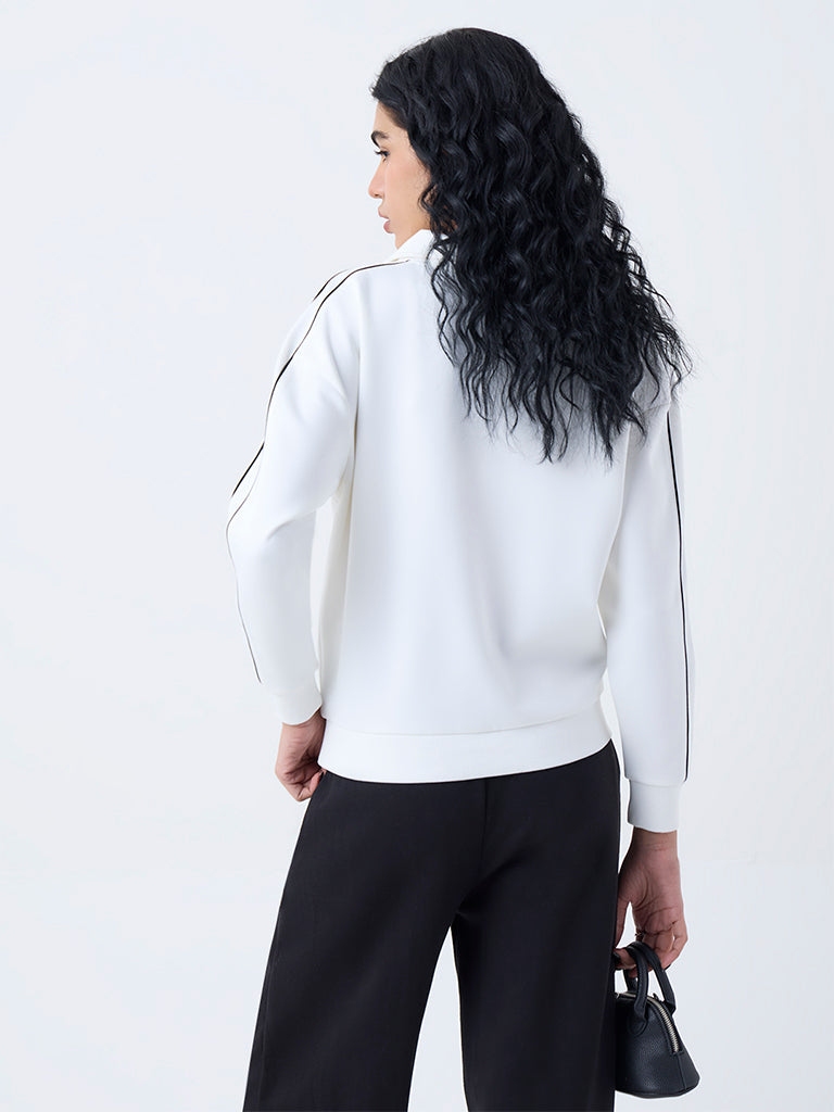 Studiofit White Cotton-Blend Quarter-Zip Sweatshirt