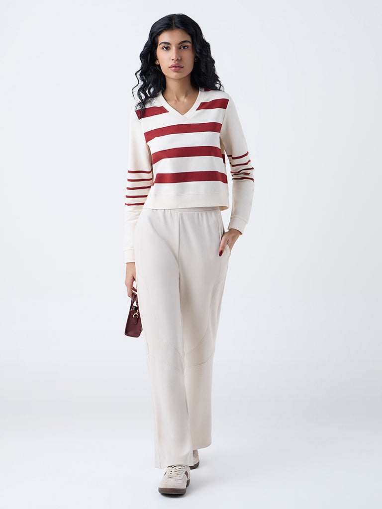 Studiofit Rust Striped Cotton-Blend T-Shirt