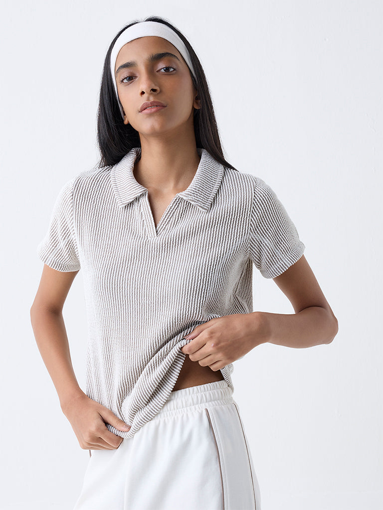 Studiofit Dark Brown Textured Cotton-Blend T-Shirt