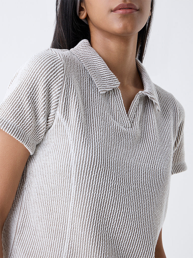 Studiofit Dark Brown Textured Cotton-Blend T-Shirt