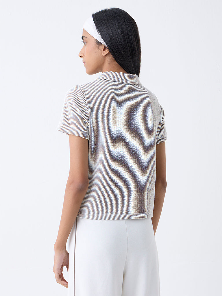 Studiofit Dark Brown Textured Cotton-Blend T-Shirt
