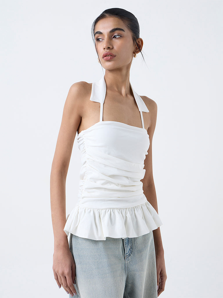 Nuon White Ruched Top
