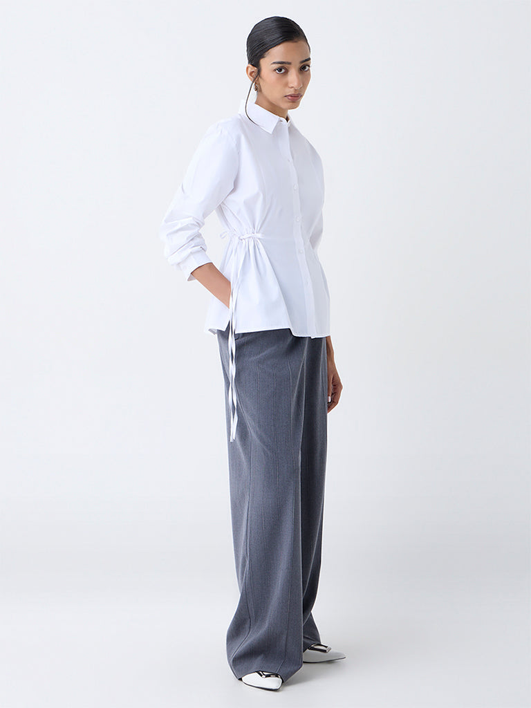 Wardrobe White Drawstring-Detail Shirt