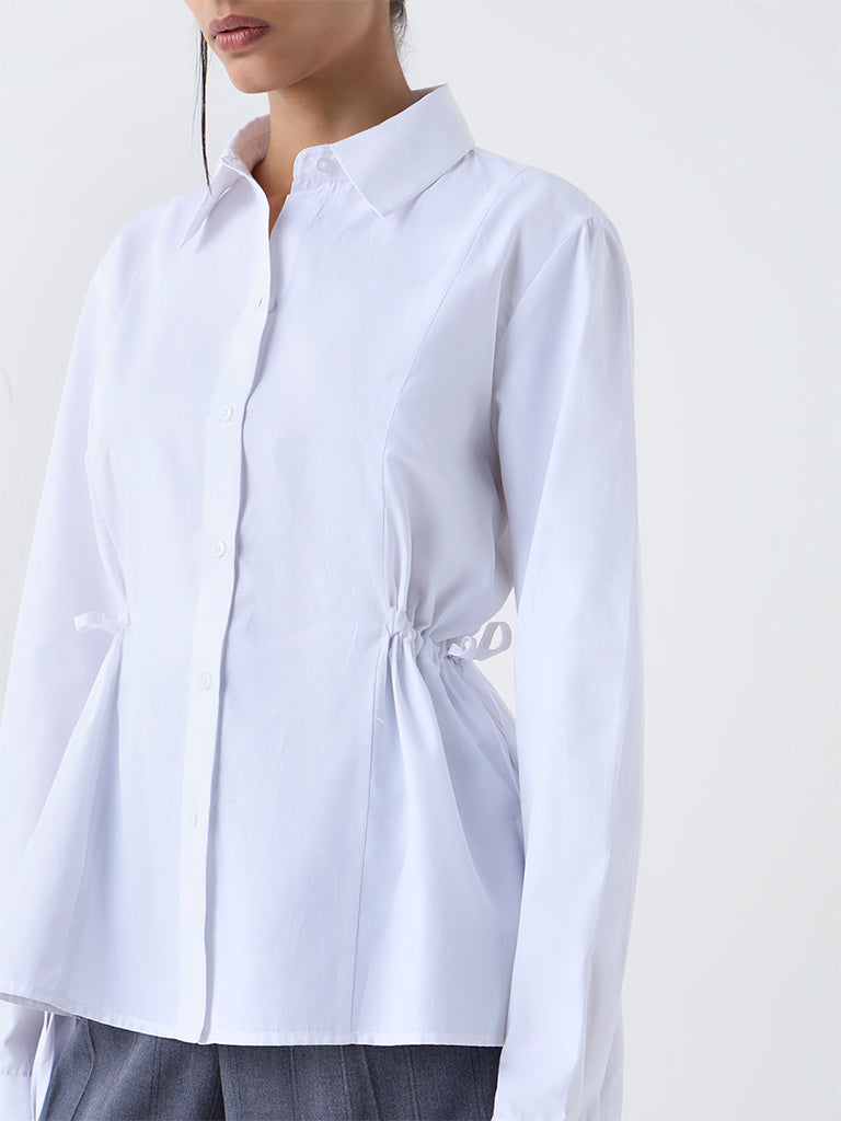 Wardrobe White Drawstring-Detail Shirt
