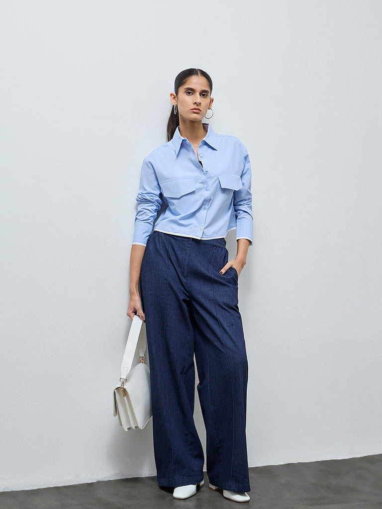 Wardrobe Light Blue Cropped Shirt