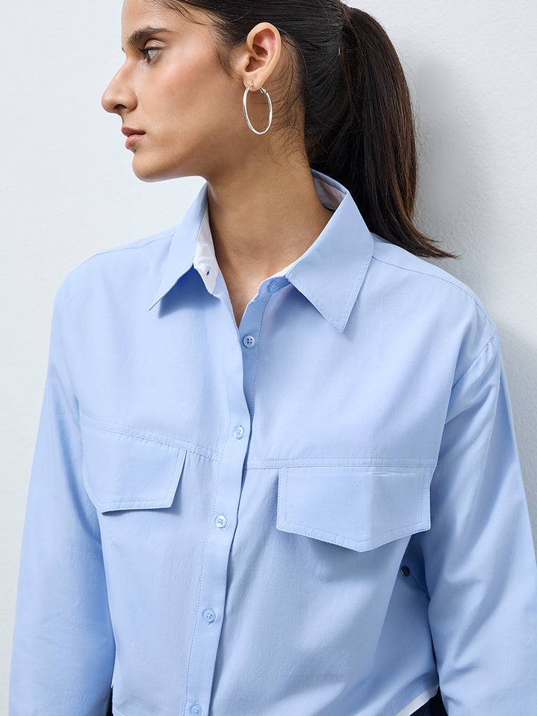 Wardrobe Light Blue Cropped Shirt