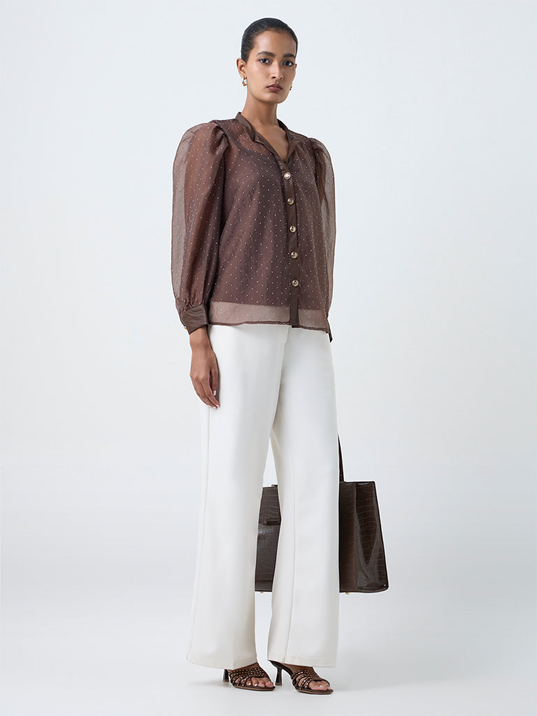 Wardrobe Dark Brown Embellished Blouse with Camisole