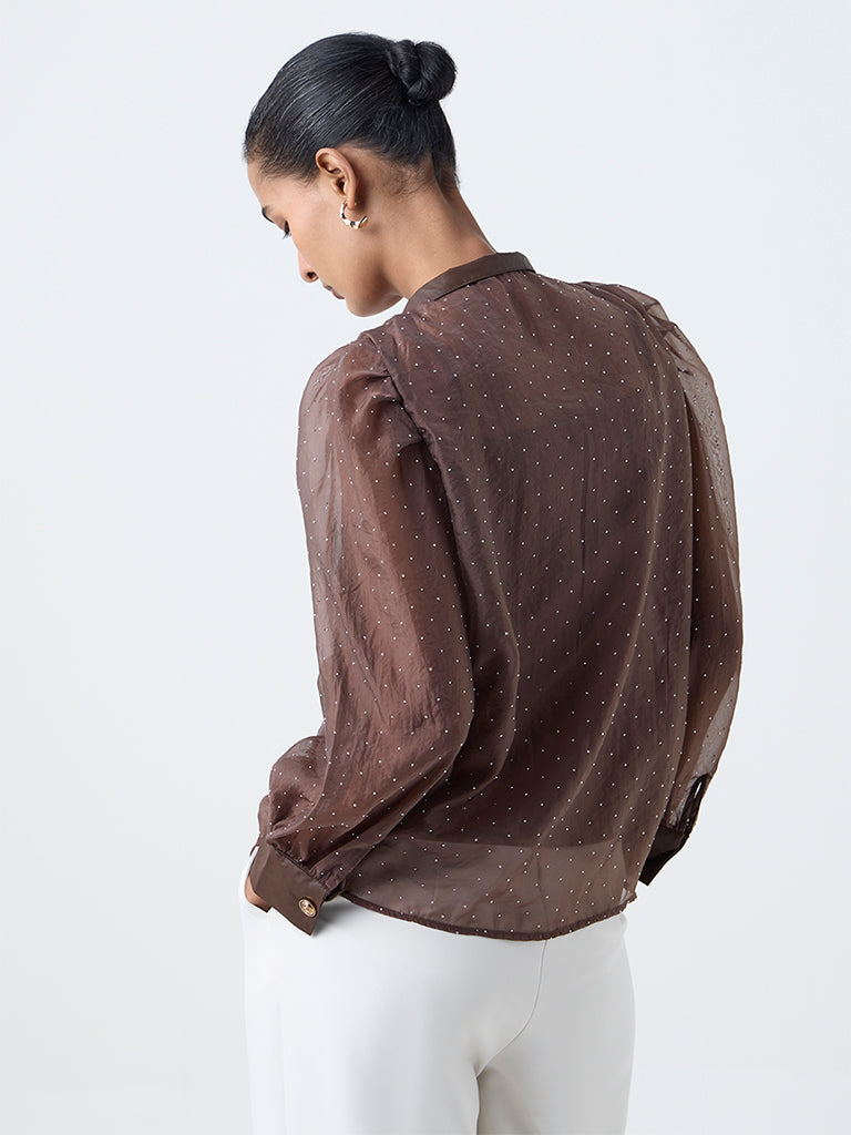 Wardrobe Dark Brown Embellished Blouse with Camisole